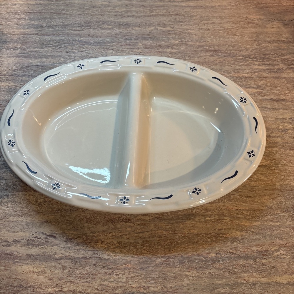 Longaberger Woven Traditions Classic Blue Oval Divided Serving Dish USA